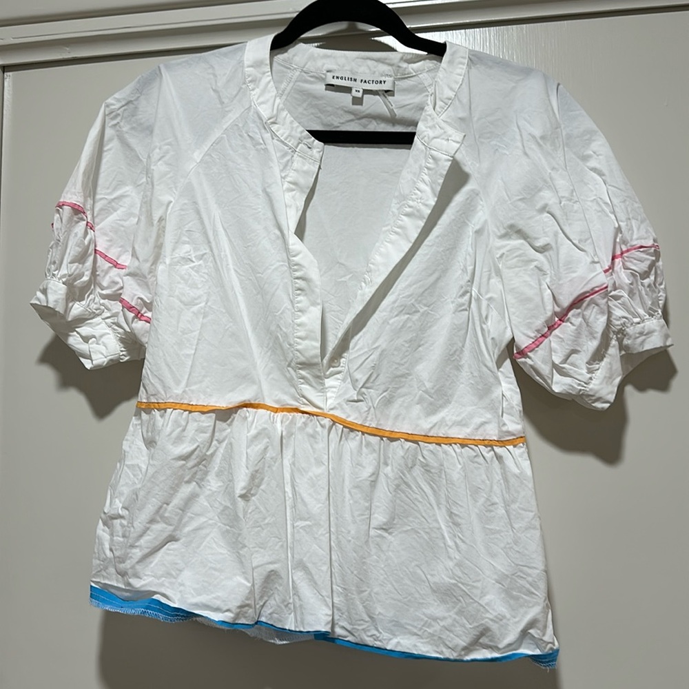 English factory white top with puff sleeves